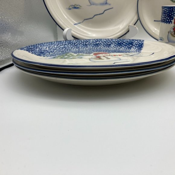 VTG 18 pcs Thomson Pottery Snowman Christmas Spongeware Dinnerware & Drinkware - Picture 7 of 14